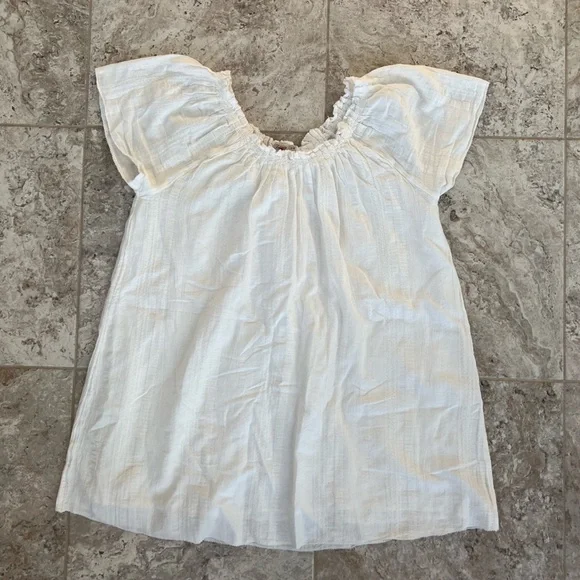 Faherty Annabelle Dress Short Sleeved Cotton Dress Texture Neckline in White, XL - Picture 11 of 12